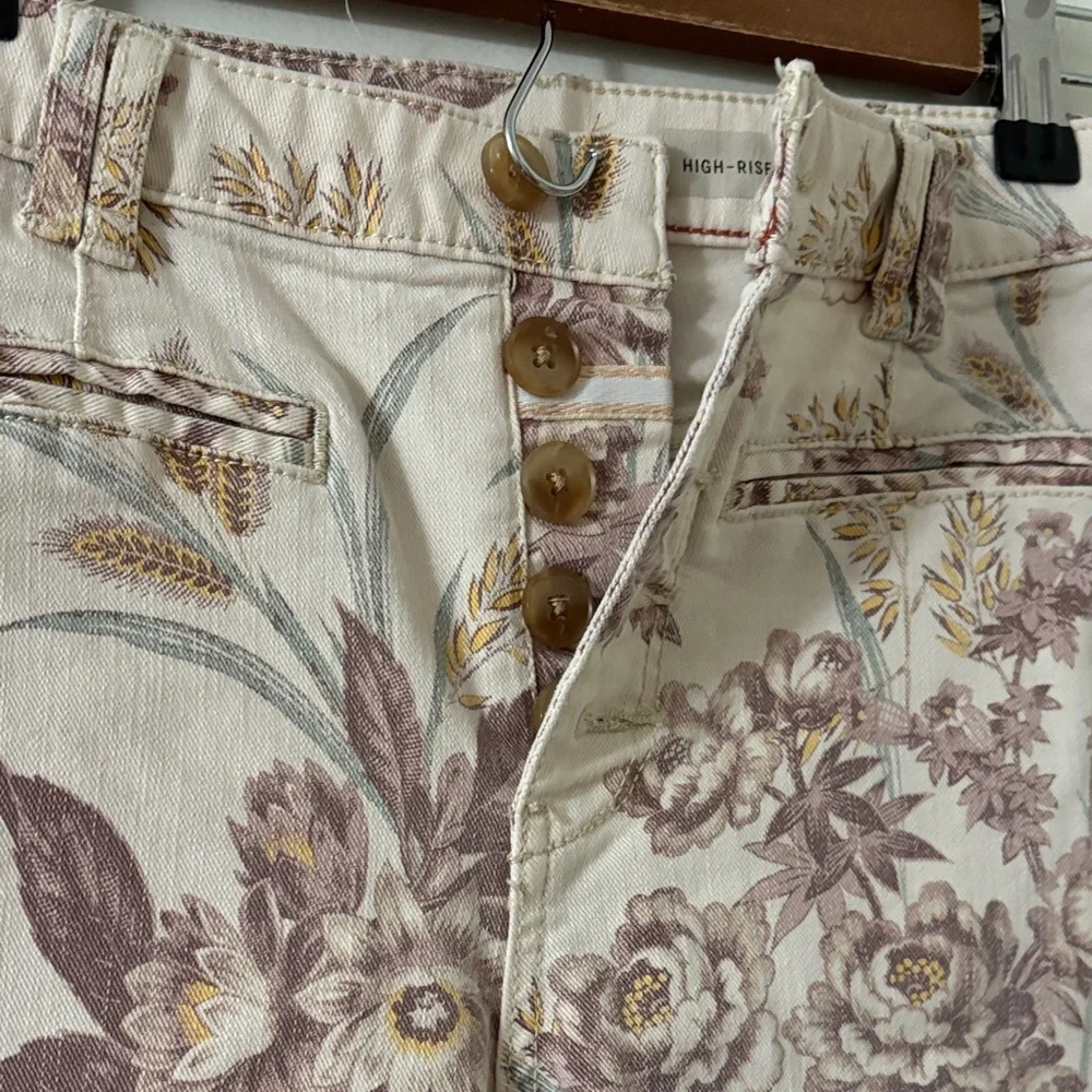 Pilcro and the Letterpress Cream-Pink Floral High Rise Bootcut Flare size 25 - Picture 3 of 11